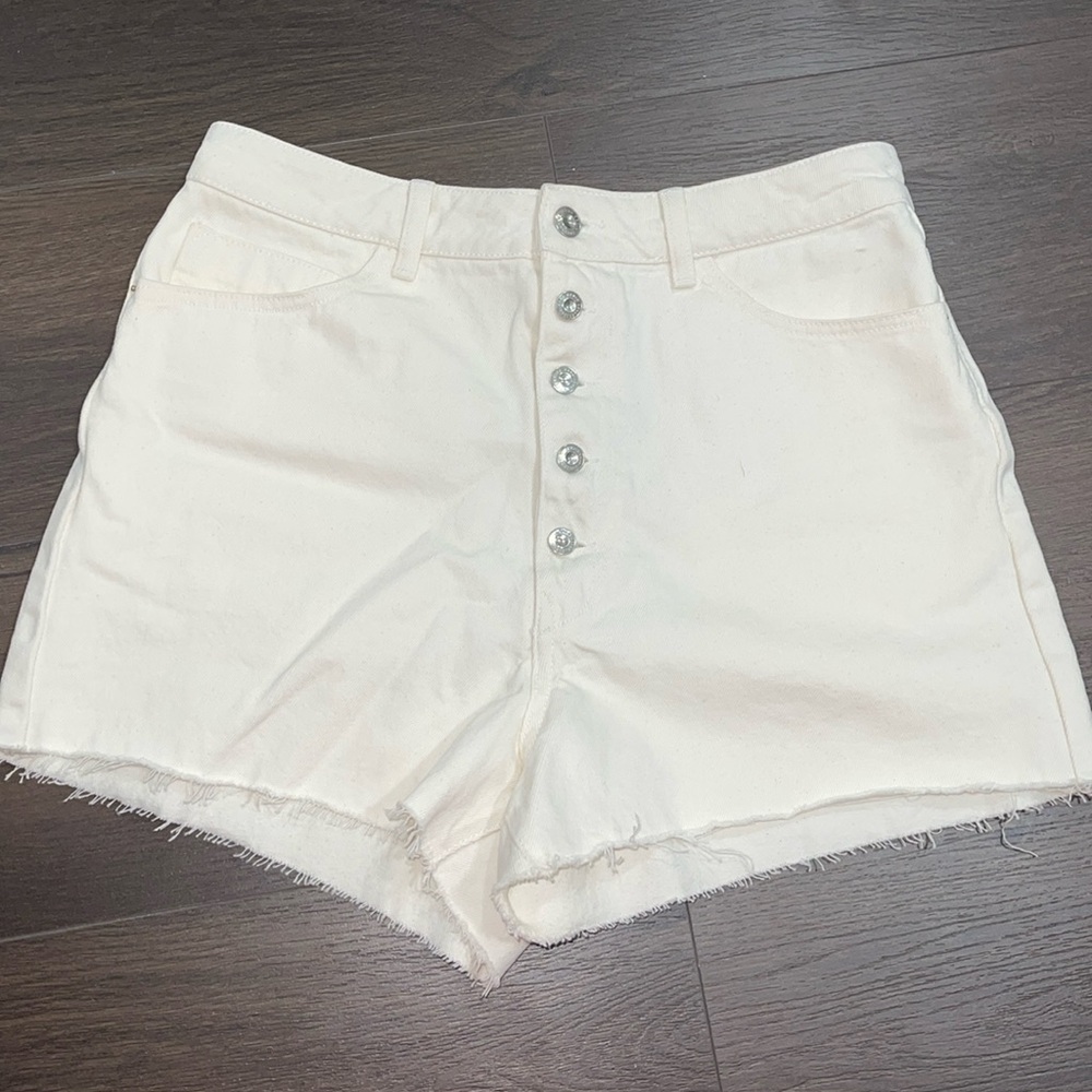 Zara White High-Rise Button-Front Jean Shorts